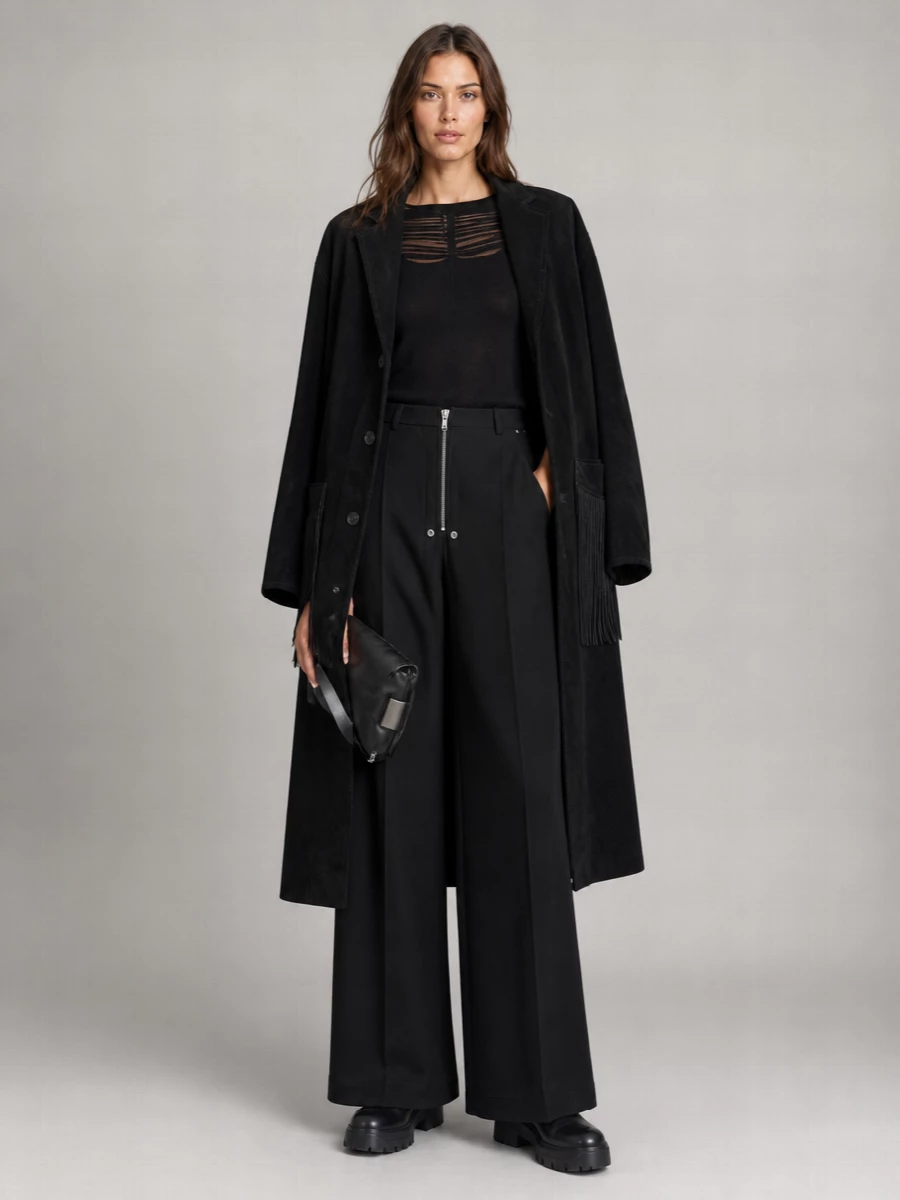 R13 Suede Fringed Single-Breasted Coat
