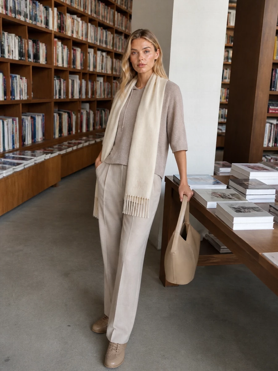 Fabiana filippi taupe knit with taupe trousers outfit