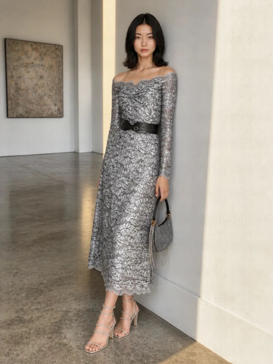 Paco rabanne silver lace dress crystal sandals