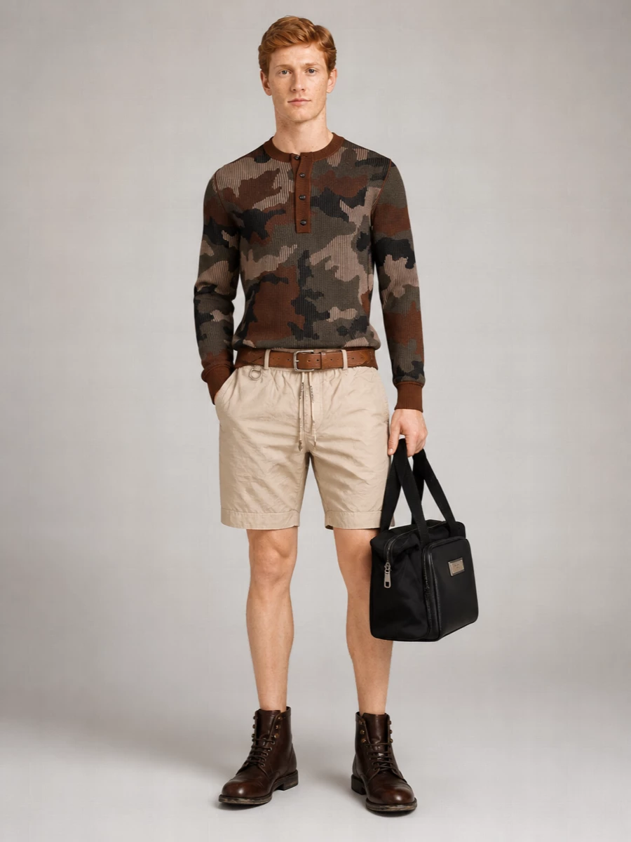 Dolce&Gabbana Silk Camouflage Ribbed Long-Sleeve Pullover