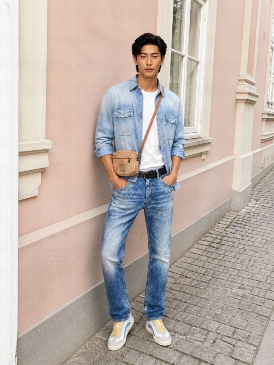 Dsquared2 denim shirt jeans retro sneakers