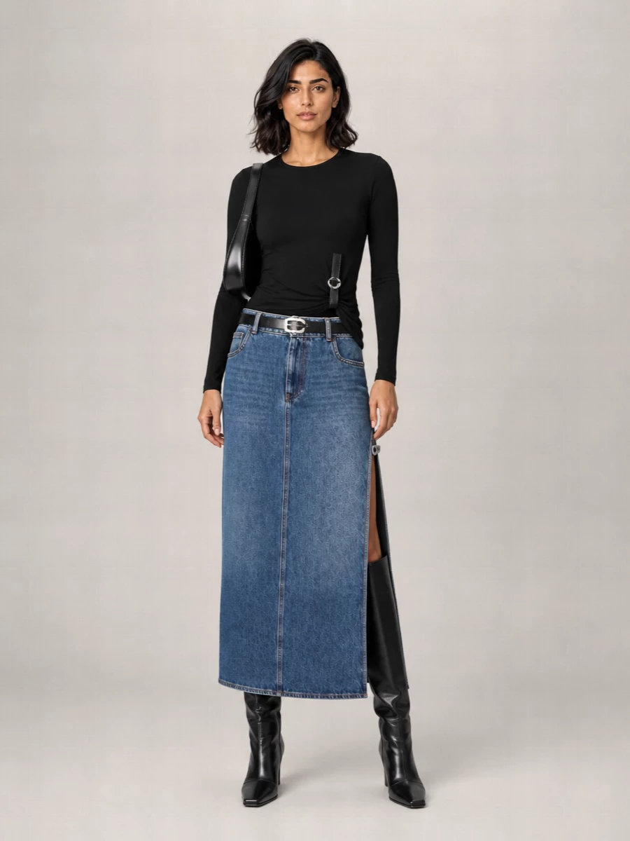 Coperni Denim High-Rise Maxi Skirt