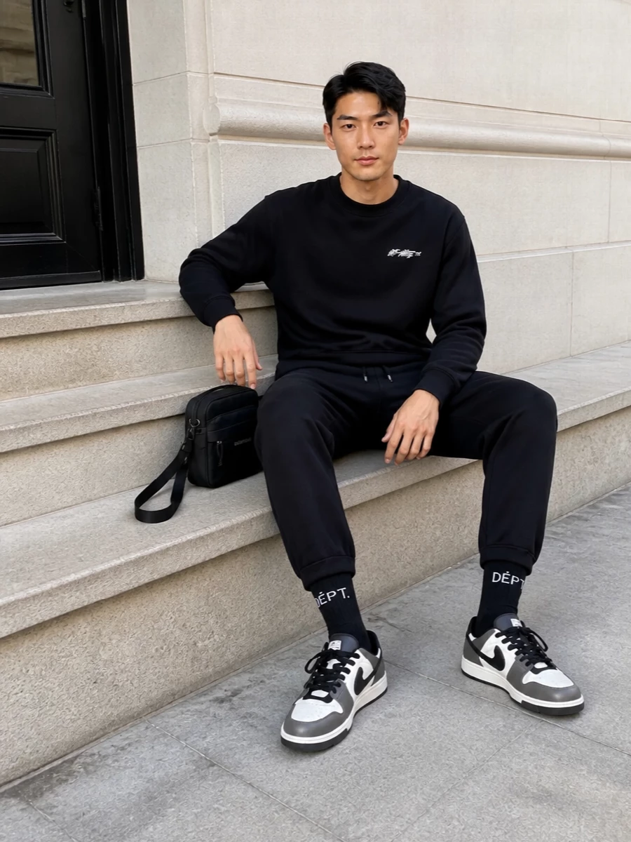 Off white black sweatshirt track pants outfit