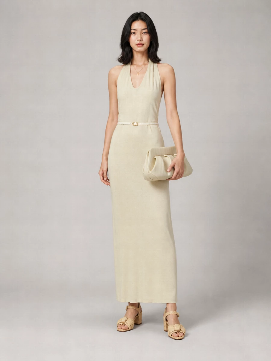 Alysi Silk V-Neck Maxi Dress