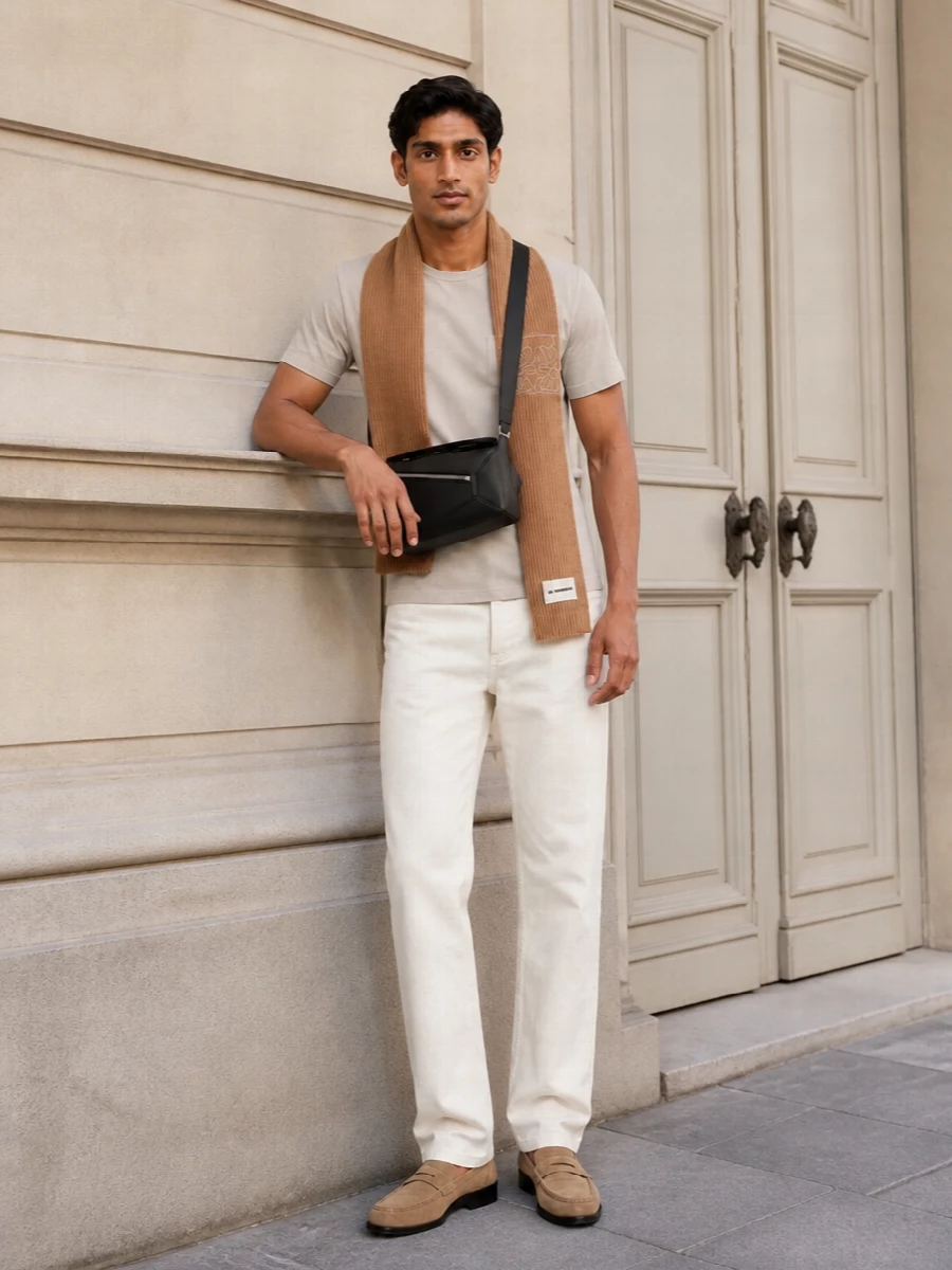 Loewe tee off white jeans suede loafers