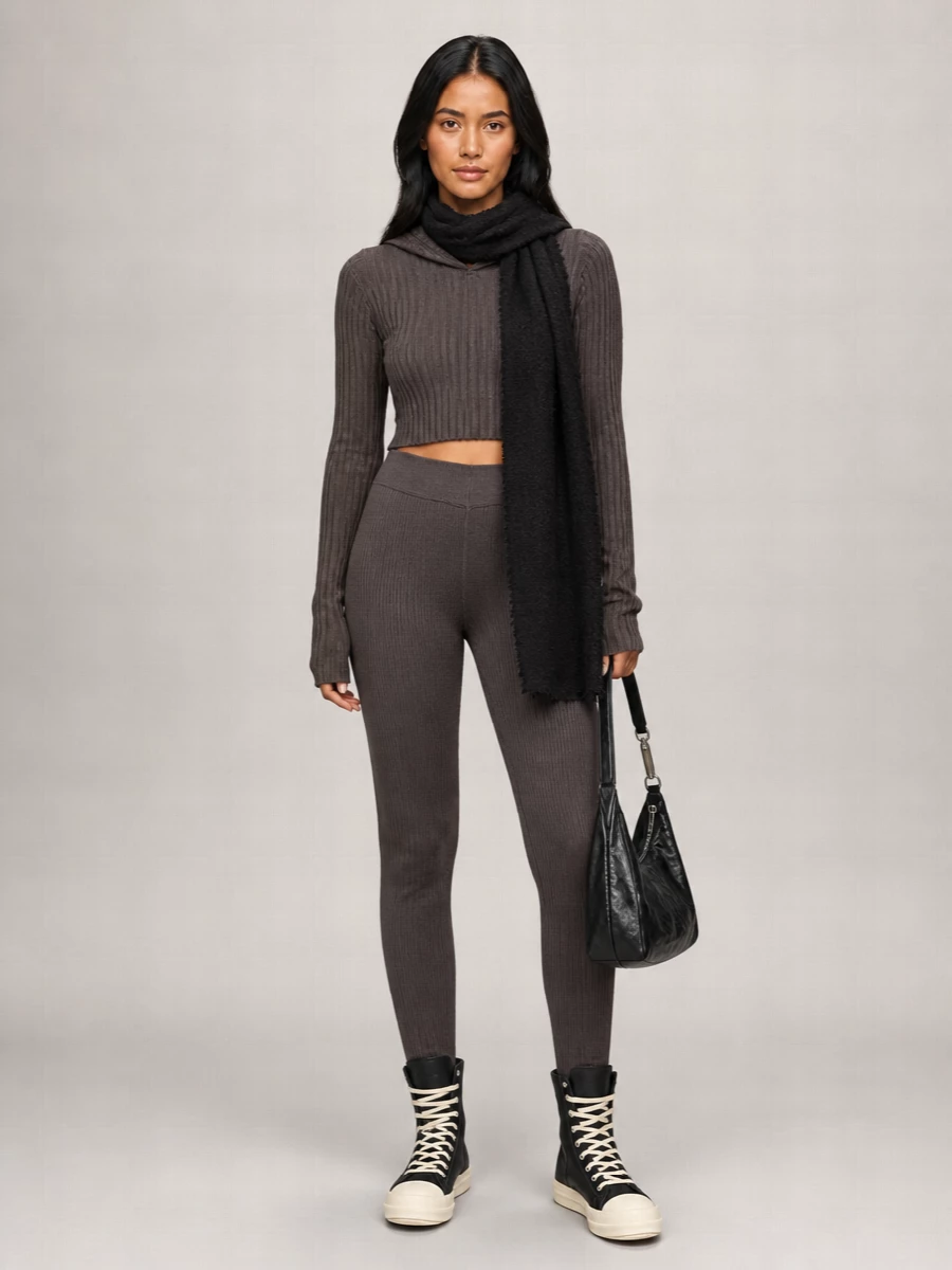 Rick Owens ribbed cashmere silk cropped hoodie