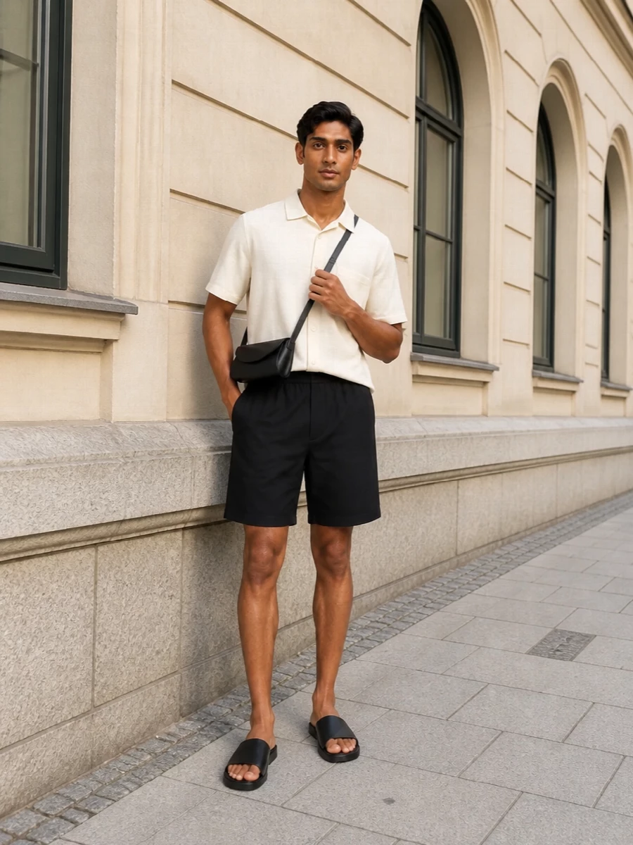 Our legacy black shorts cream shirt slides