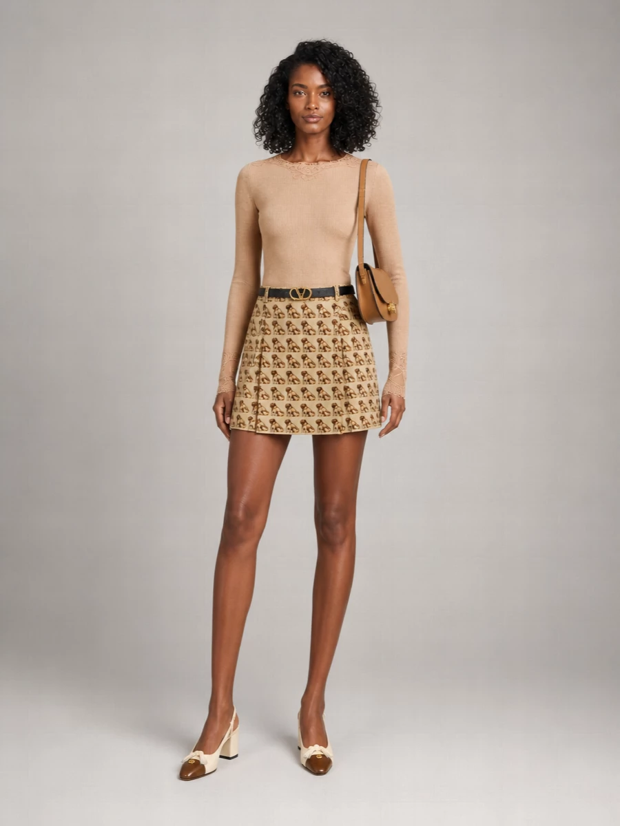 Valentino Garavani Silk Printed Pleated Skirt