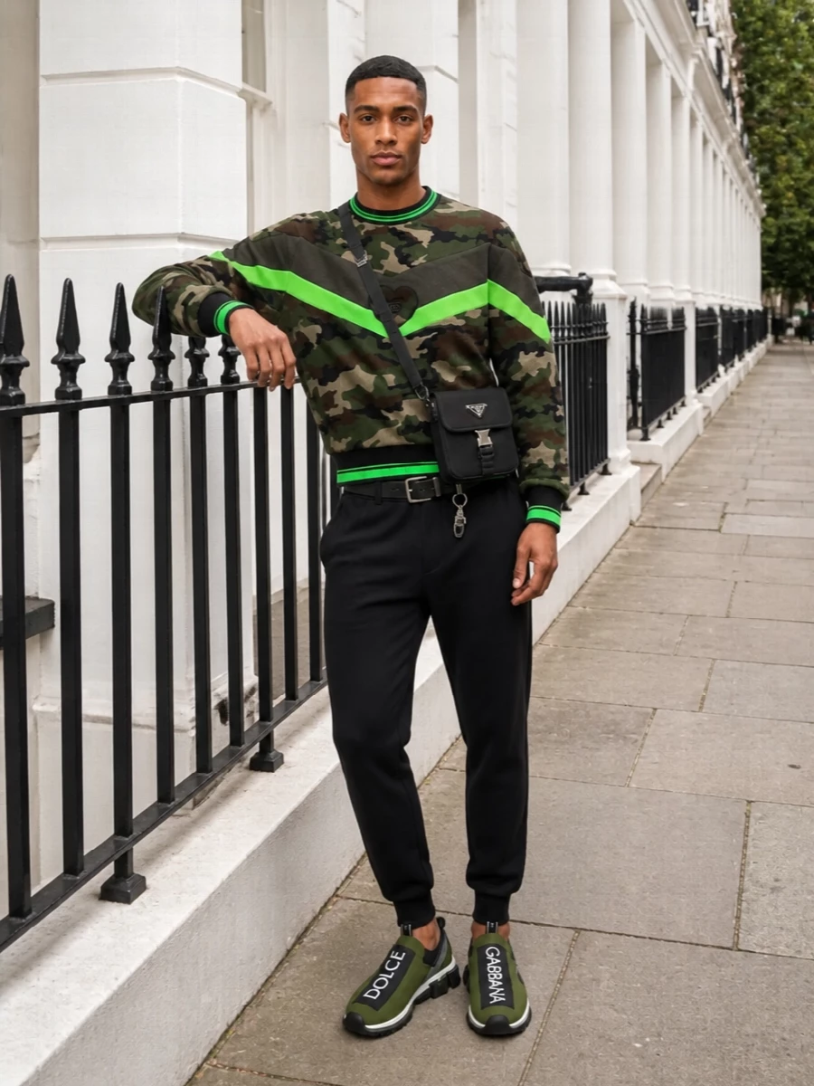 Dolce gabbana camo sweatshirt black joggers outfit