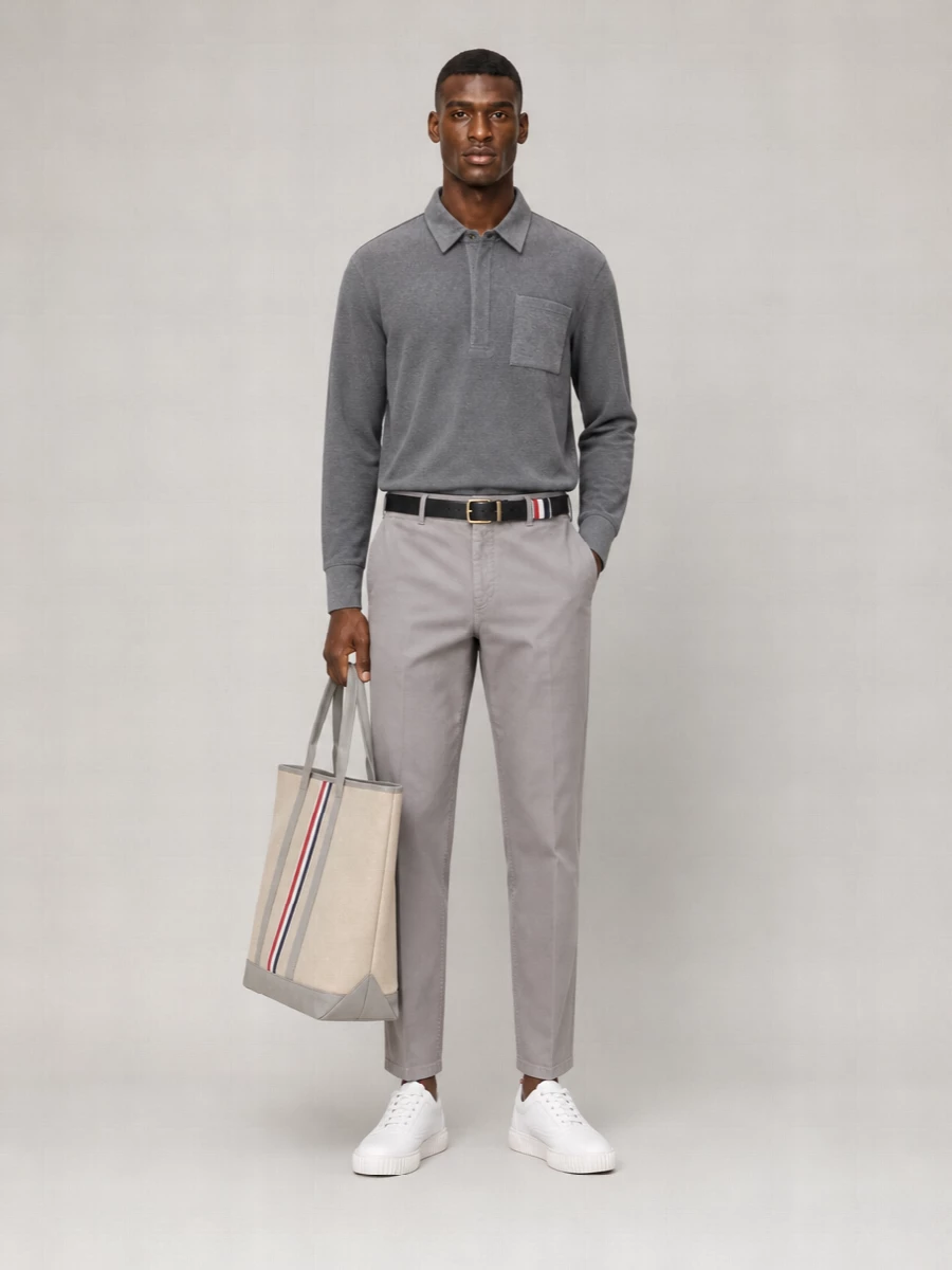 Thom Browne Long Sleeve Cotton Polo Shirt