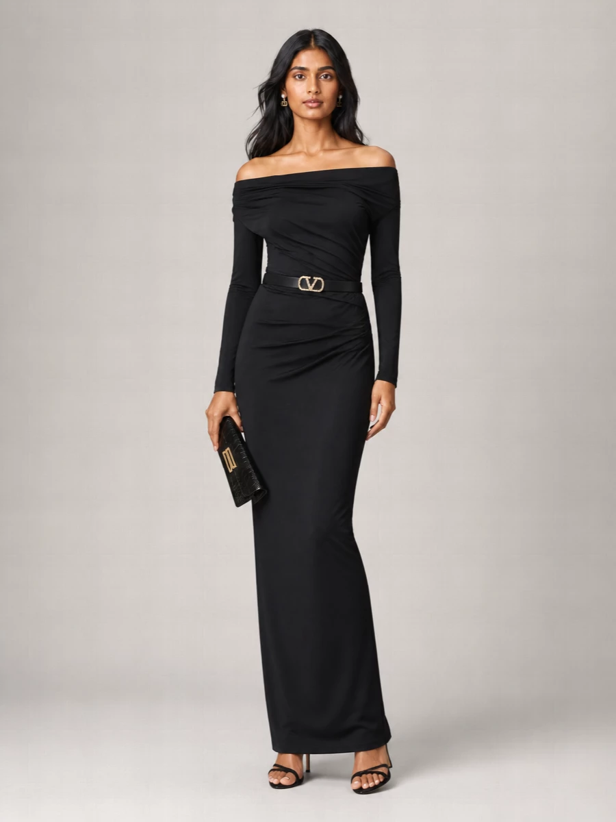 Victoria Beckham Draped Off-Shoulder Maxi Dress