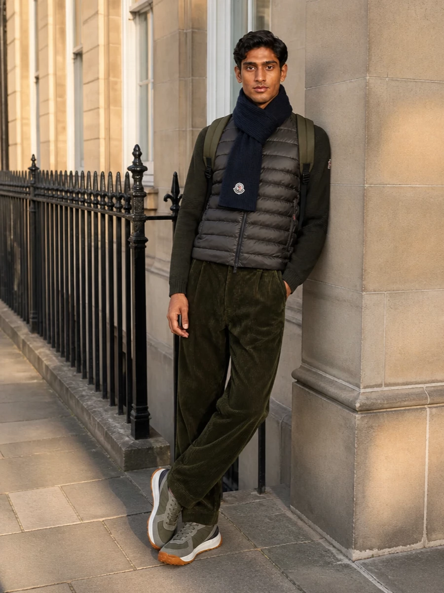 Moncler grenoble olive cardigan corduroy sneakers