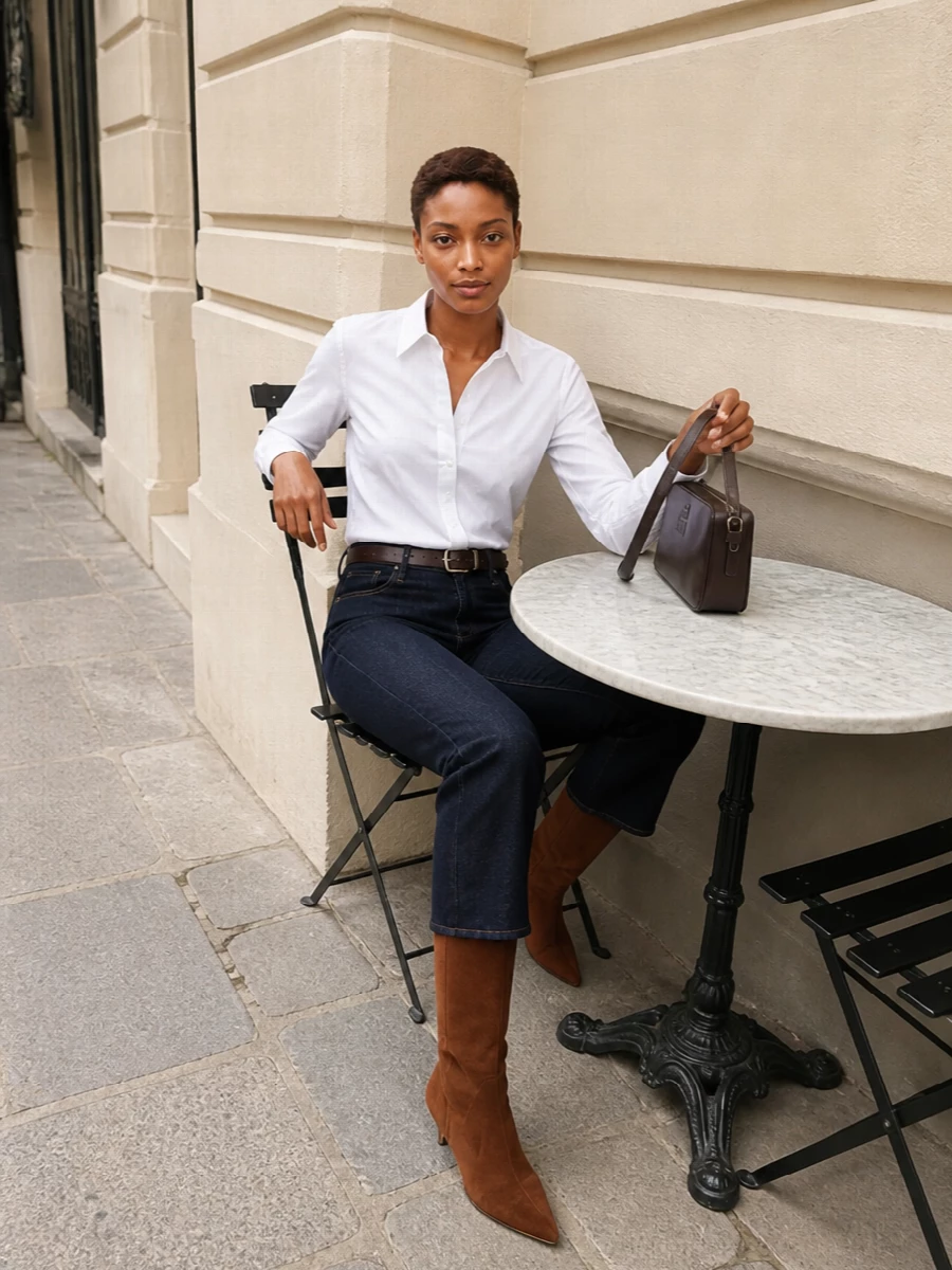Toteme white shirt mother flared jeans outfit