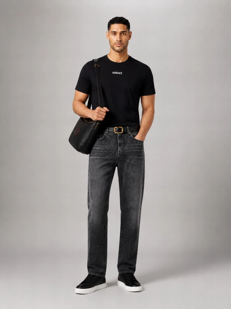 Versace Denim Stonewashed Straight-Leg Jeans