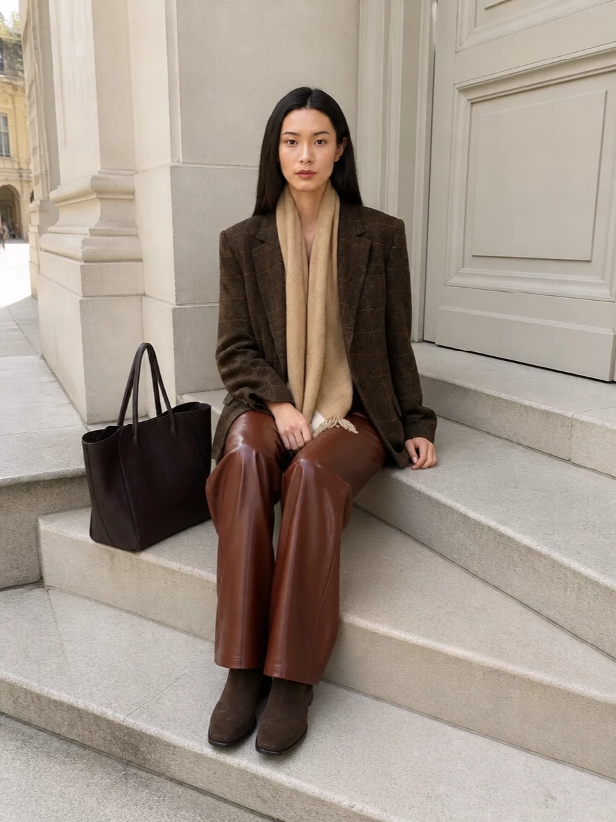 Rohe checked blazer brown wide leg trousers