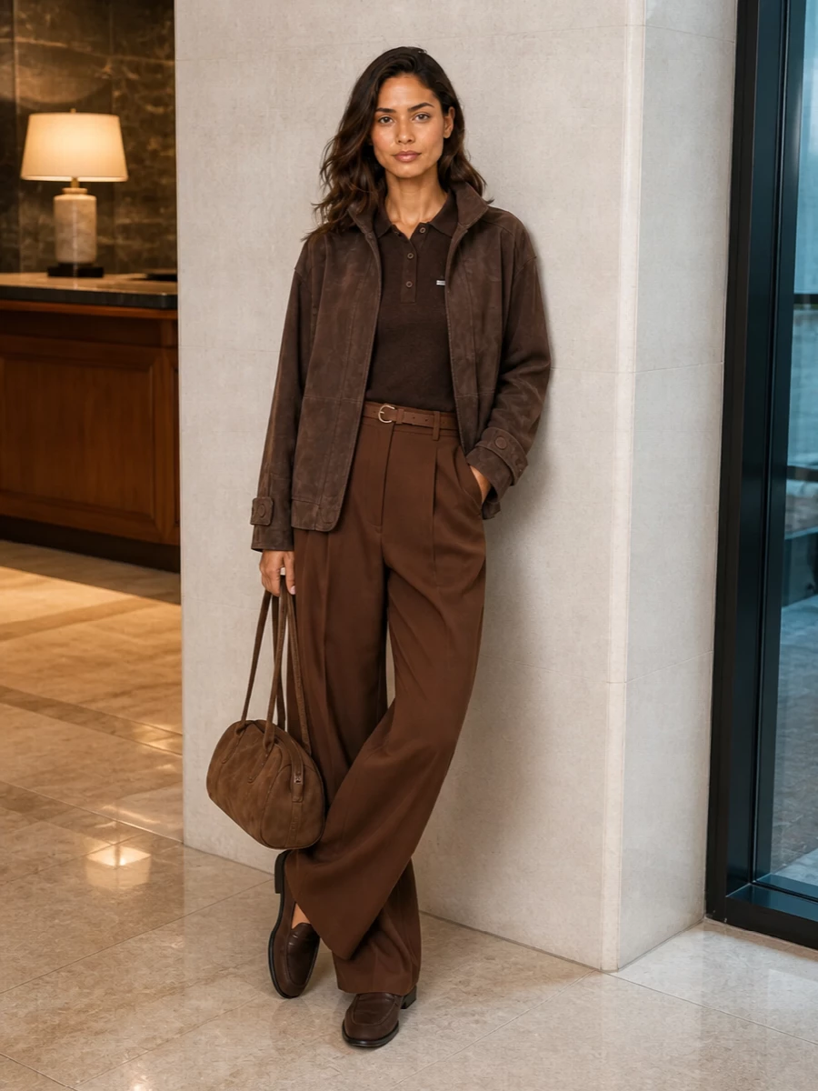 Rotate brown coat s max mara trousers outfit