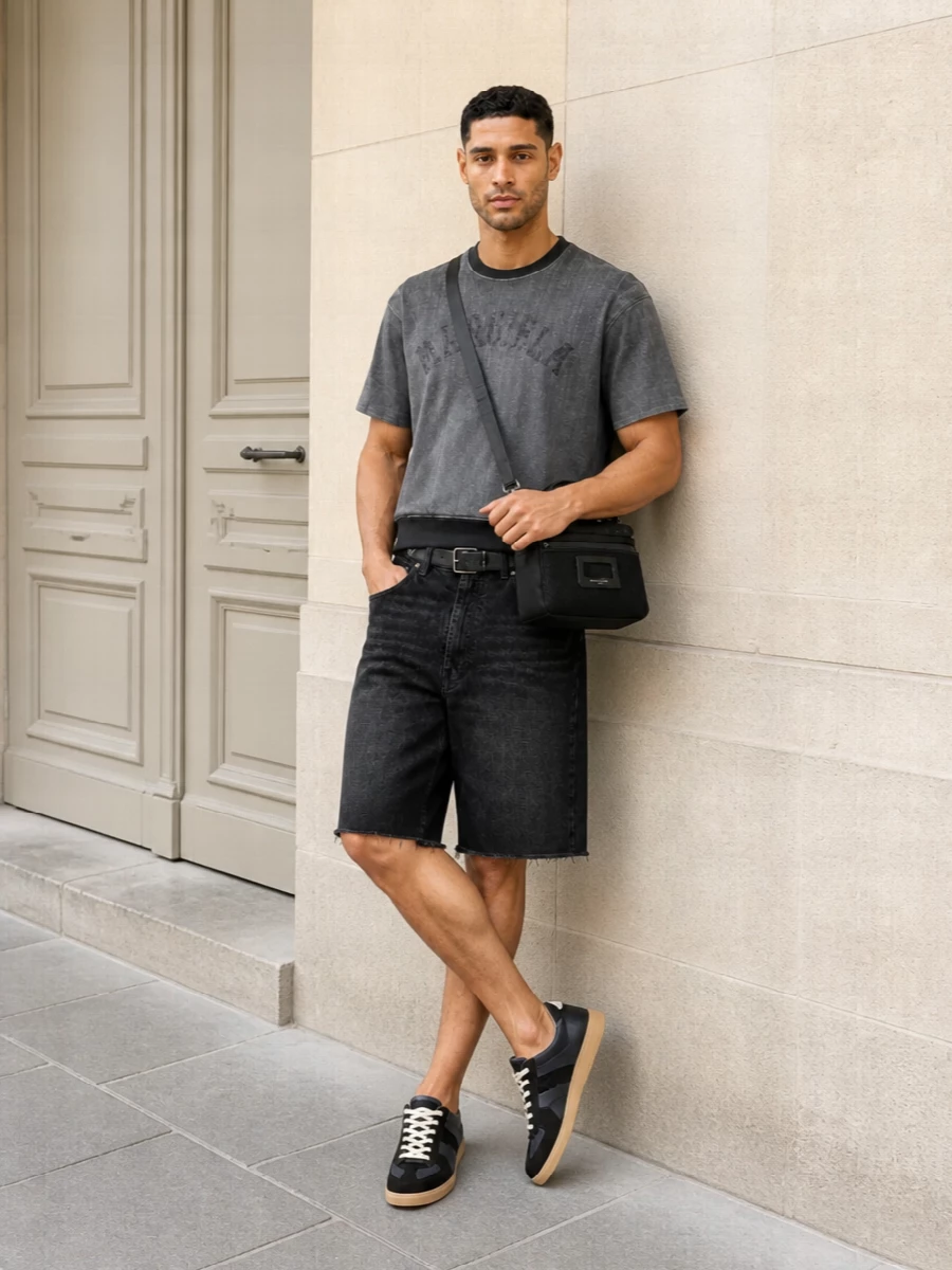 Maison margiela black shorts charcoal tee sneakers