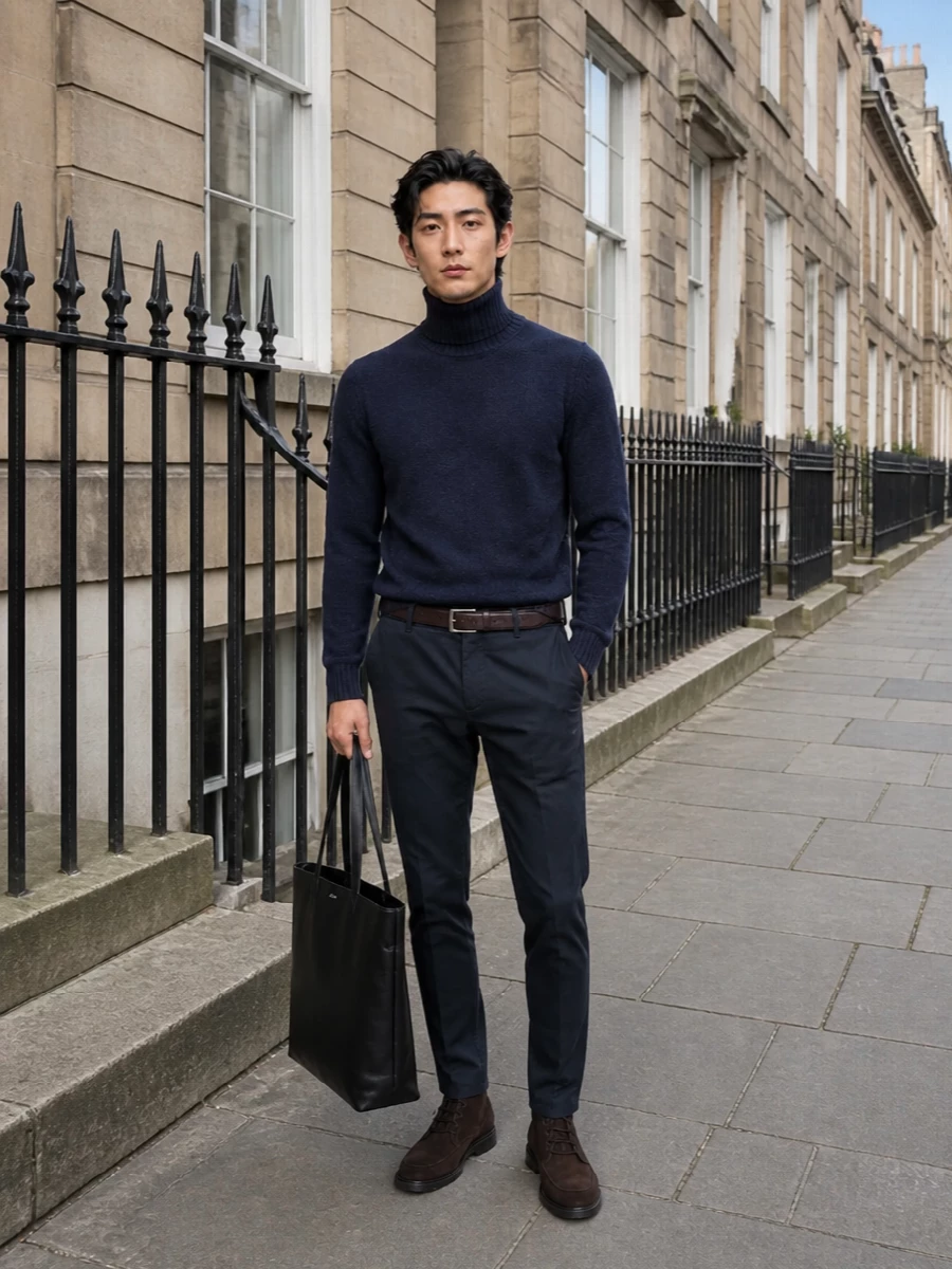 Dondup navy chinos turtleneck tods suede boots