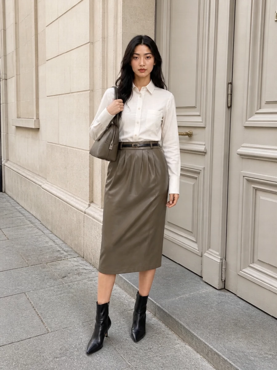 Stella mccartney taupe pencil skirt ivory shirt