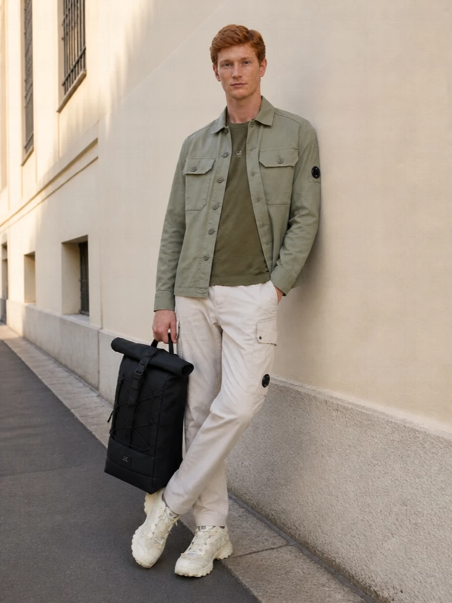 Cp company sage shirt jacket cargo pants outfit