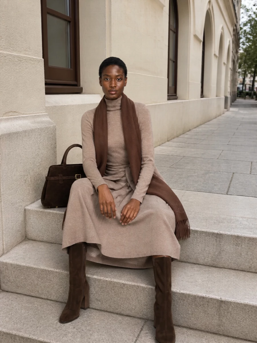 Max mara taupe knit dress brown ankle boots