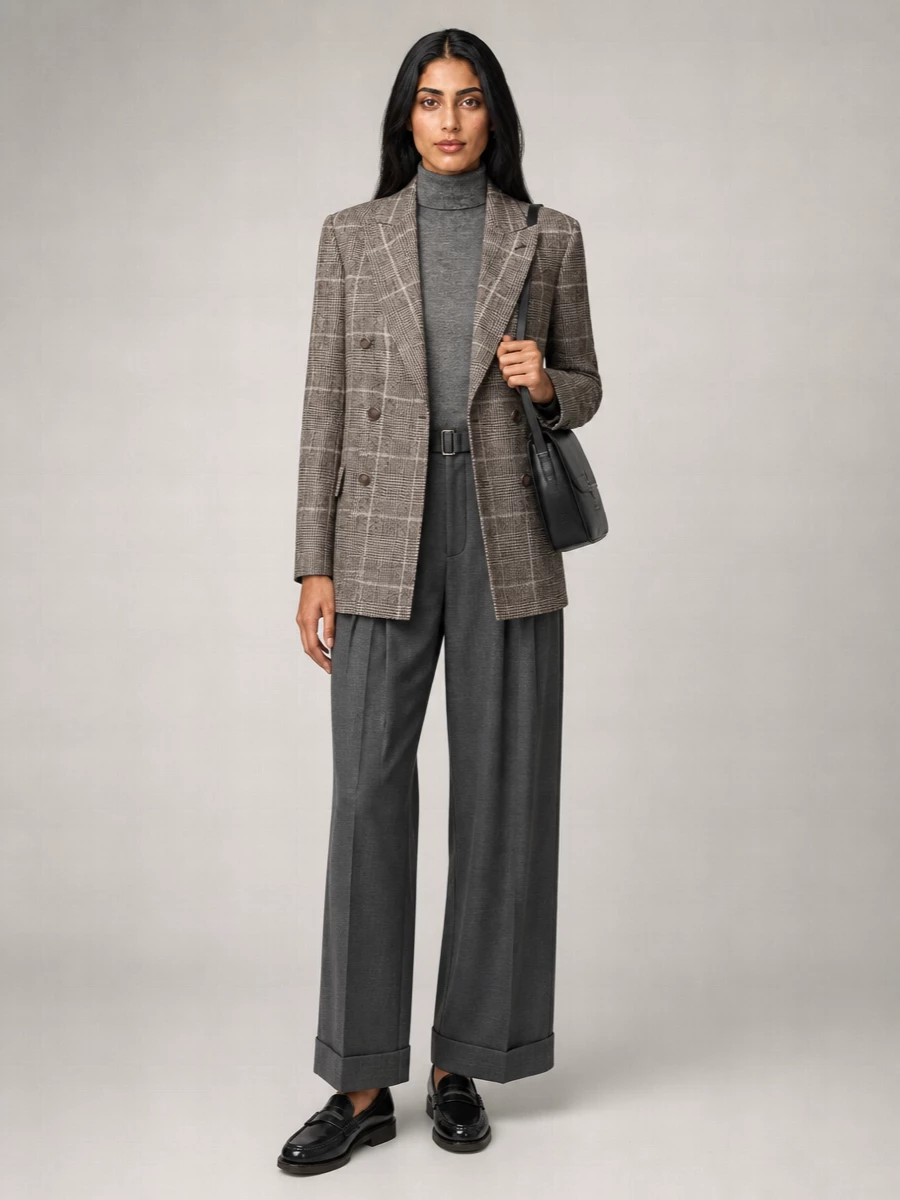 Brunello Cucinelli Alpaca Wool Checked Double-Breasted Blazer