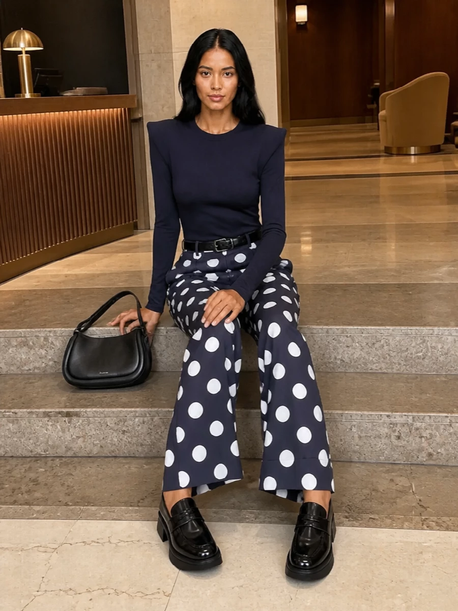 Junya watanabe polka dot trousers navy knit