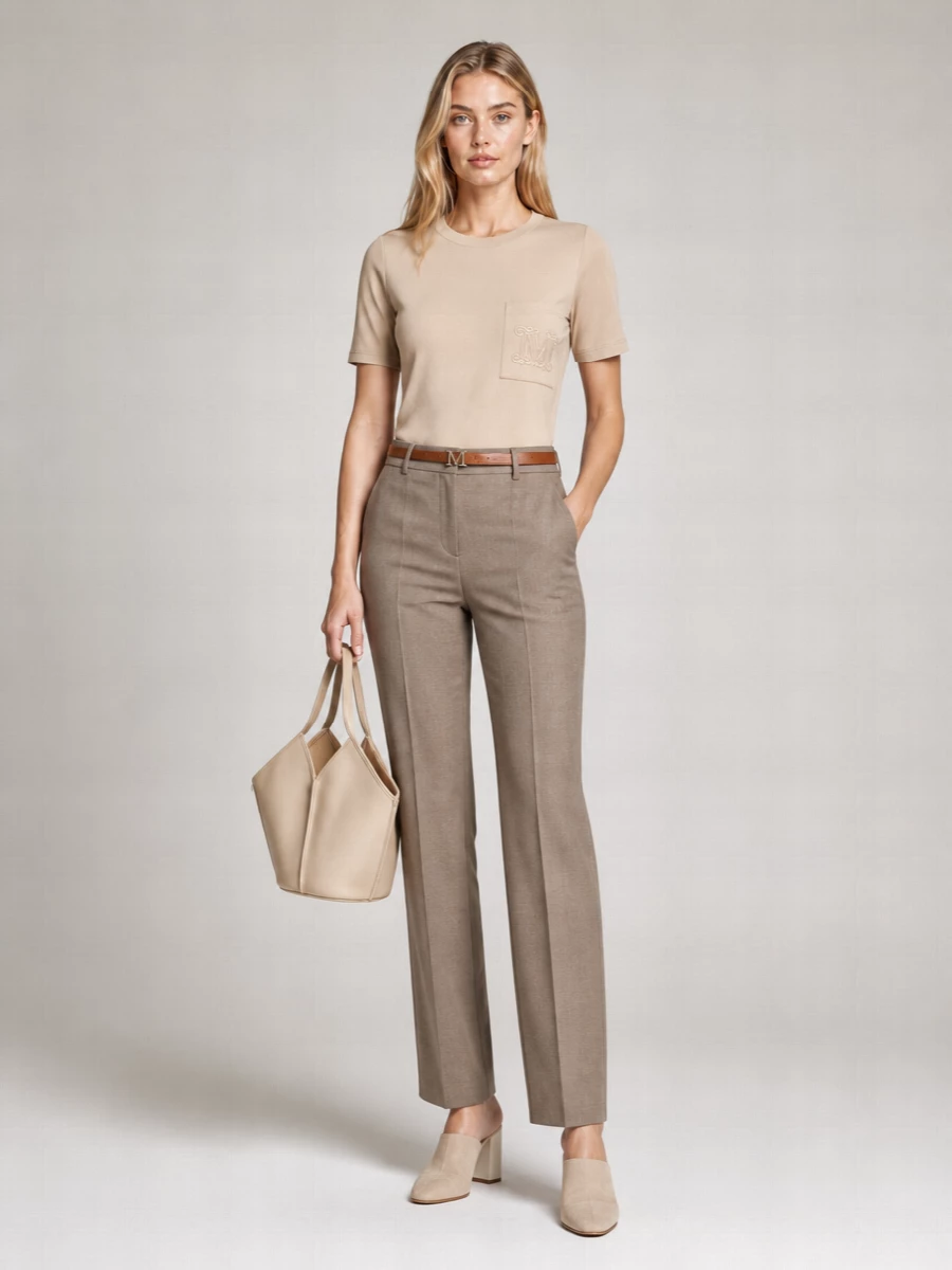 Max Mara Ribbed Crew Neck Short Sleeve Cotton T-Shirt