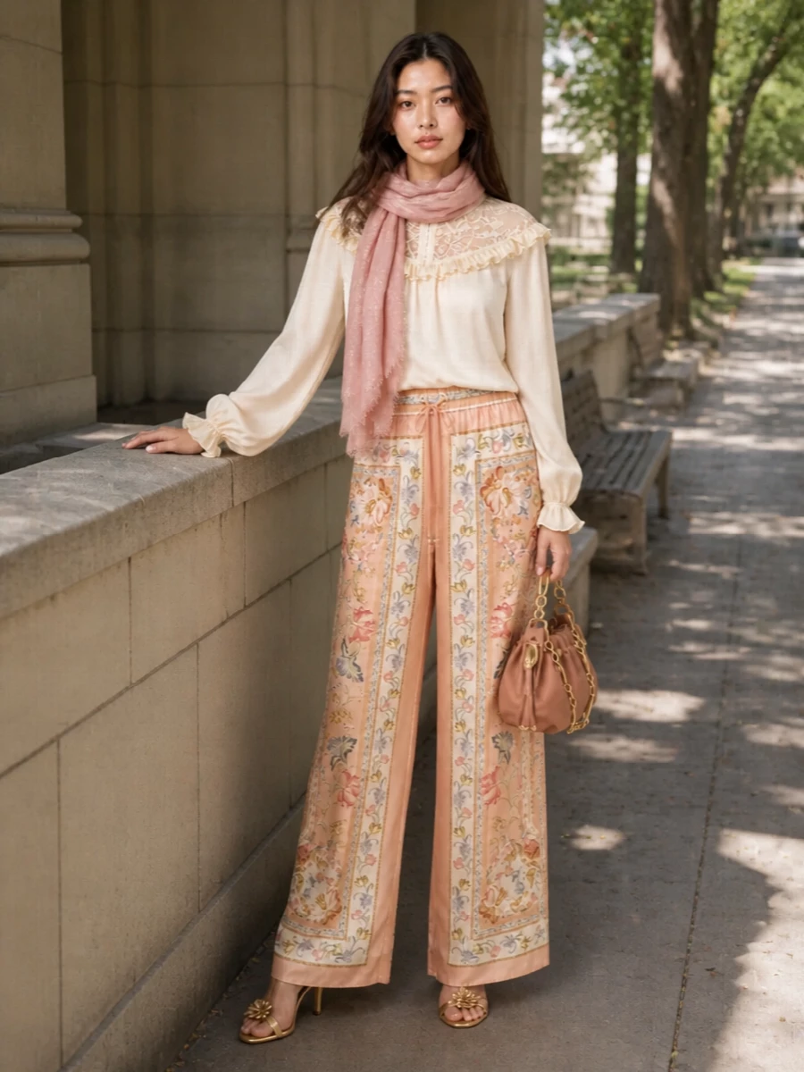 Zimmermann floral wide leg trousers lace blouse