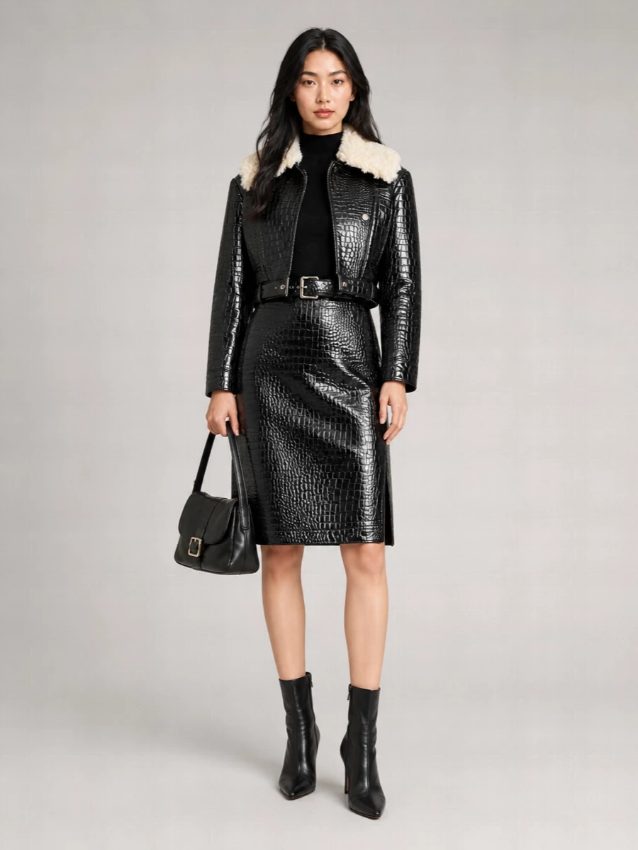 Sportmax Patent Faux Fur Coat