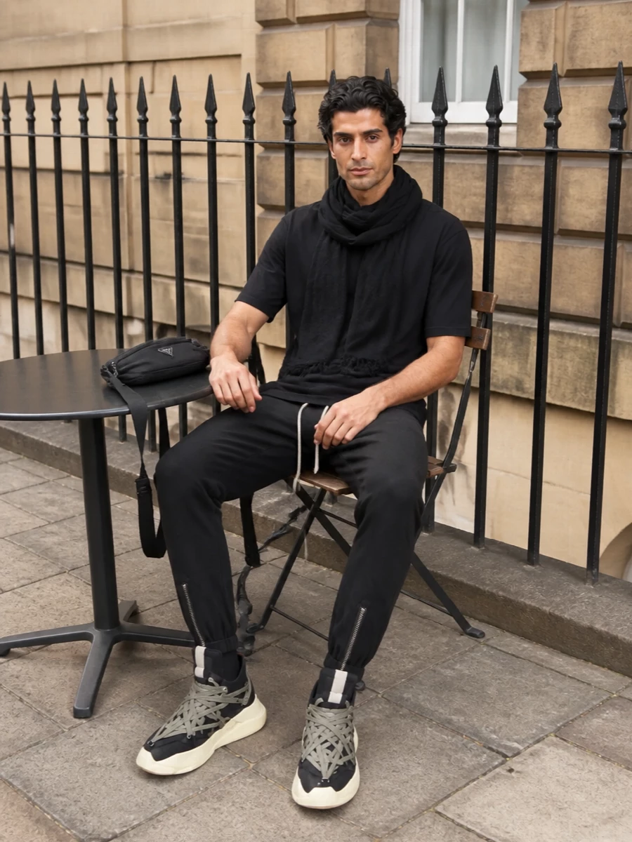 Rick owens track pants longline tee outfit