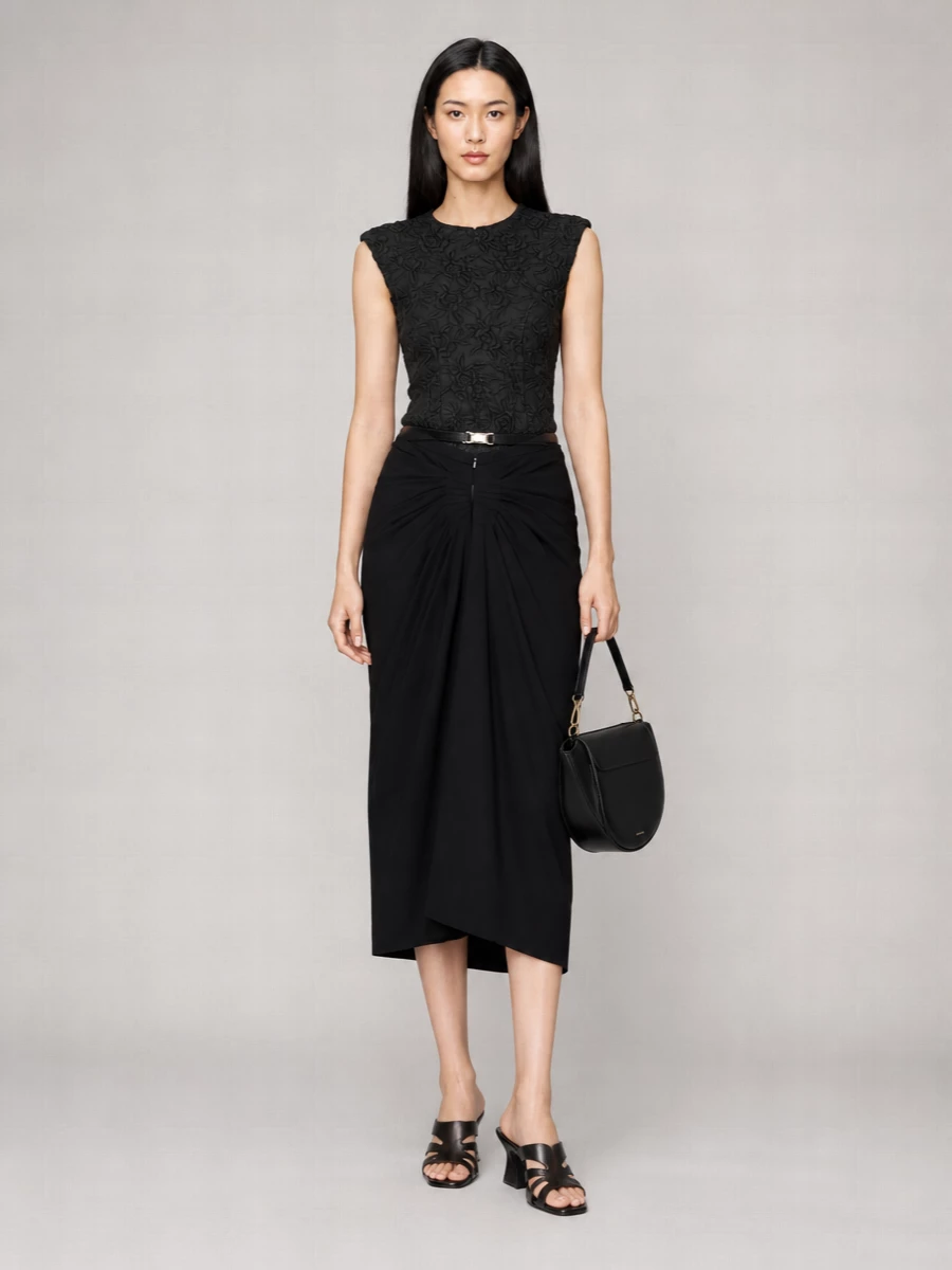 Dries Van Noten Wool High-Rise Ruched Midi Skirt