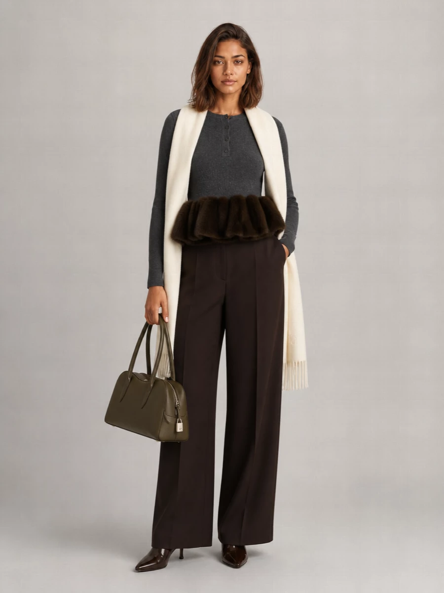 Stella Mccartney Ribbed Peplum Faux Fur Trim Wool Jumper