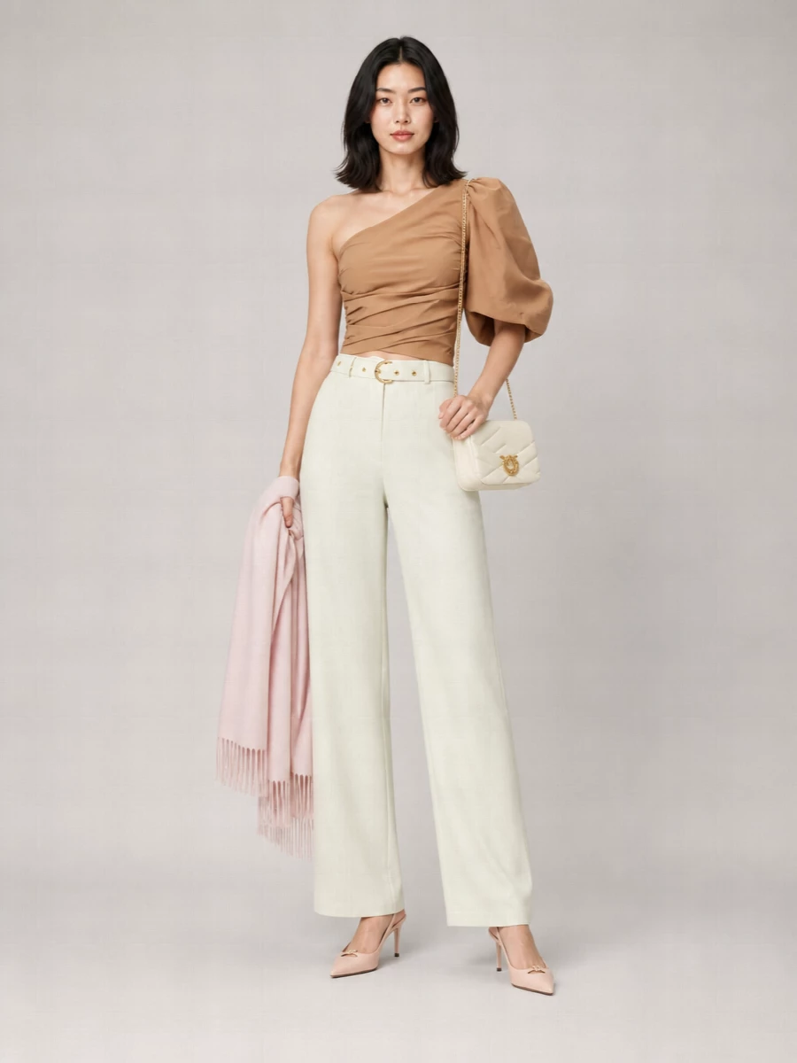 Pinko Draped One-Shoulder Cropped Top