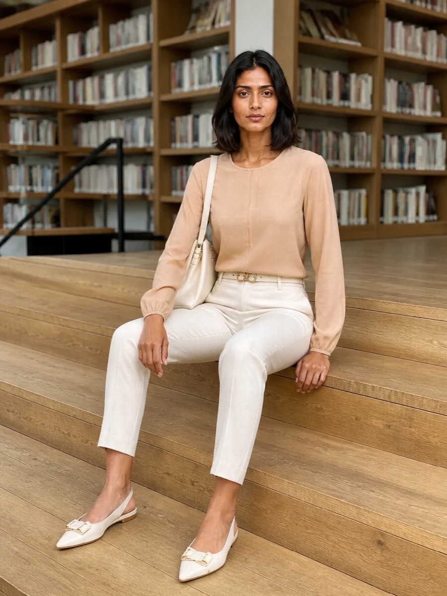 Fabiana filippi ivory trousers beige blouse outfit