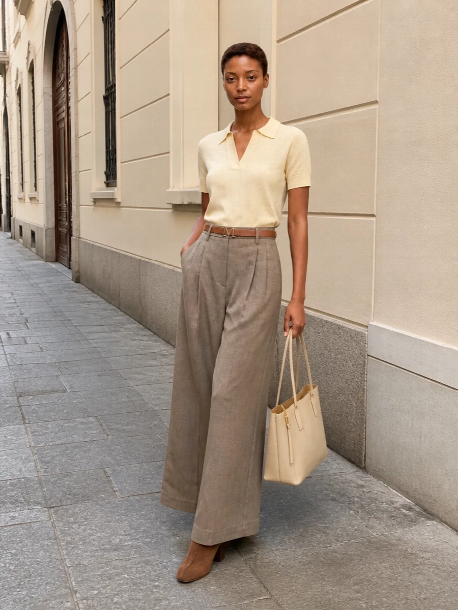 Max mara wide leg trousers buttercream knit polo