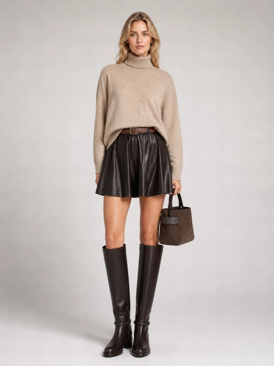 Brunello Cucinelli leather flared mini skirt