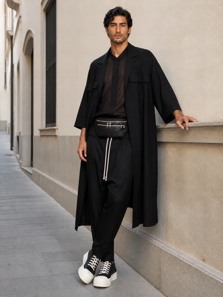 Rick owens trench drop crotch outfit