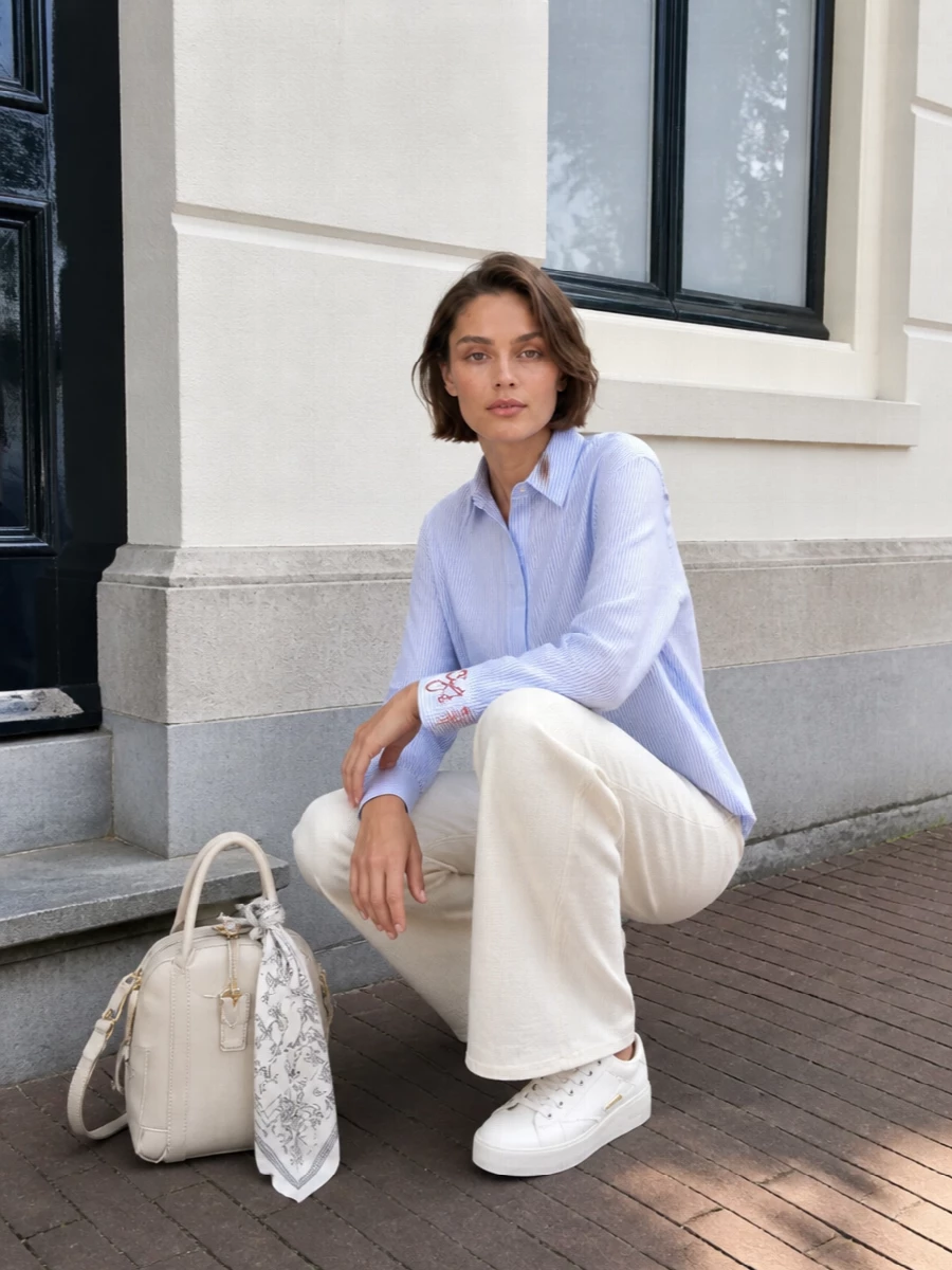 Golden goose striped shirt ivory wide leg trousers