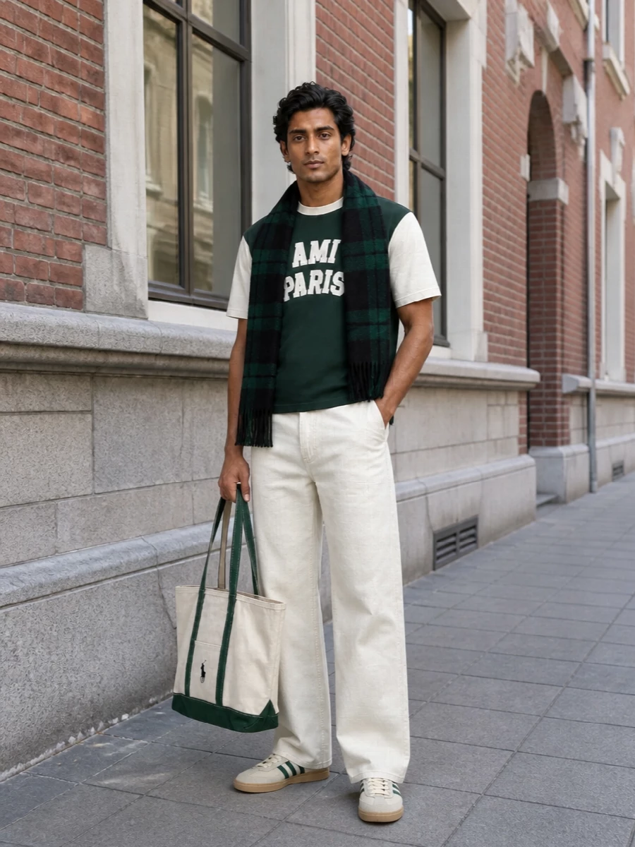 Ami paris tee wide leg jeans adidas sambas