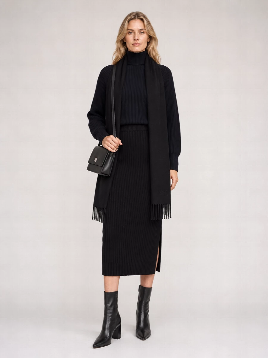 S Max Mara Cashmere Wool Ribbed Cropped High Neck Sweater
