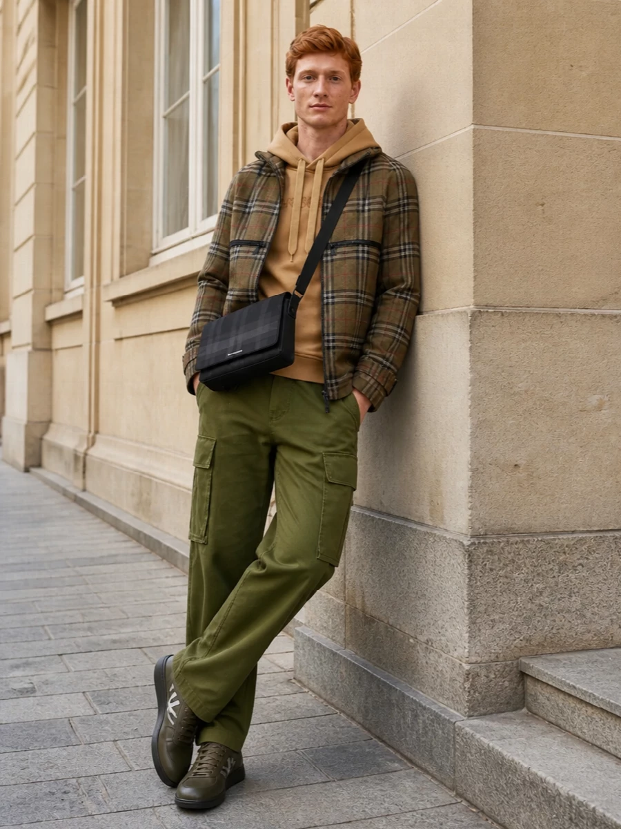 Burberry check anorak cargo trousers outfit