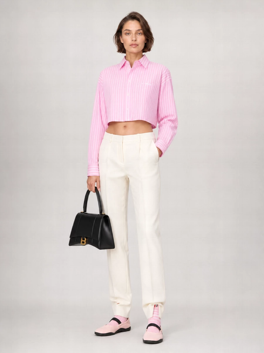 Balenciaga Striped Cropped Cotton Shirt