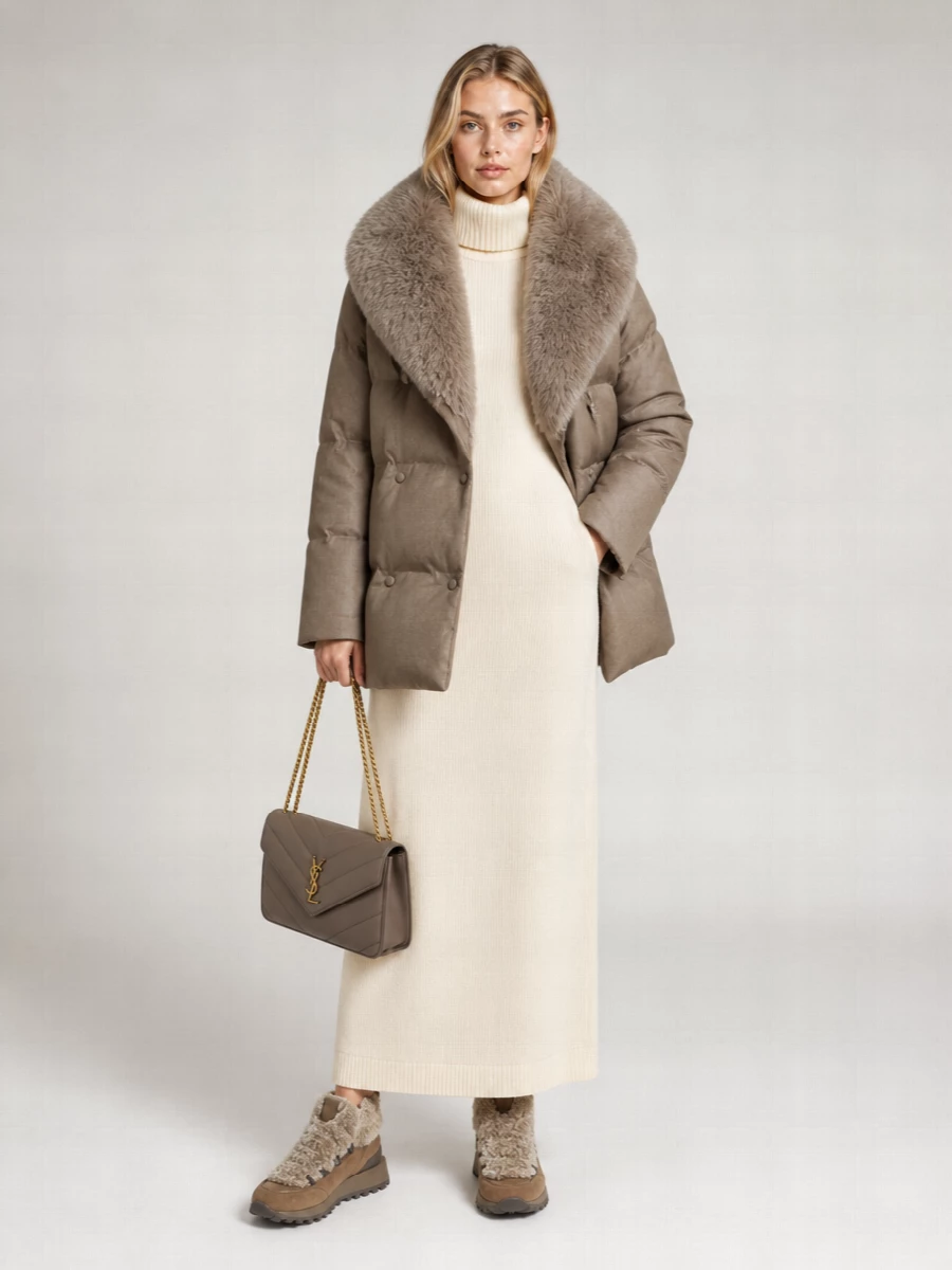 Yves Salomon Wool Silk Double-Breasted Belted Quilted Puffer Jacket