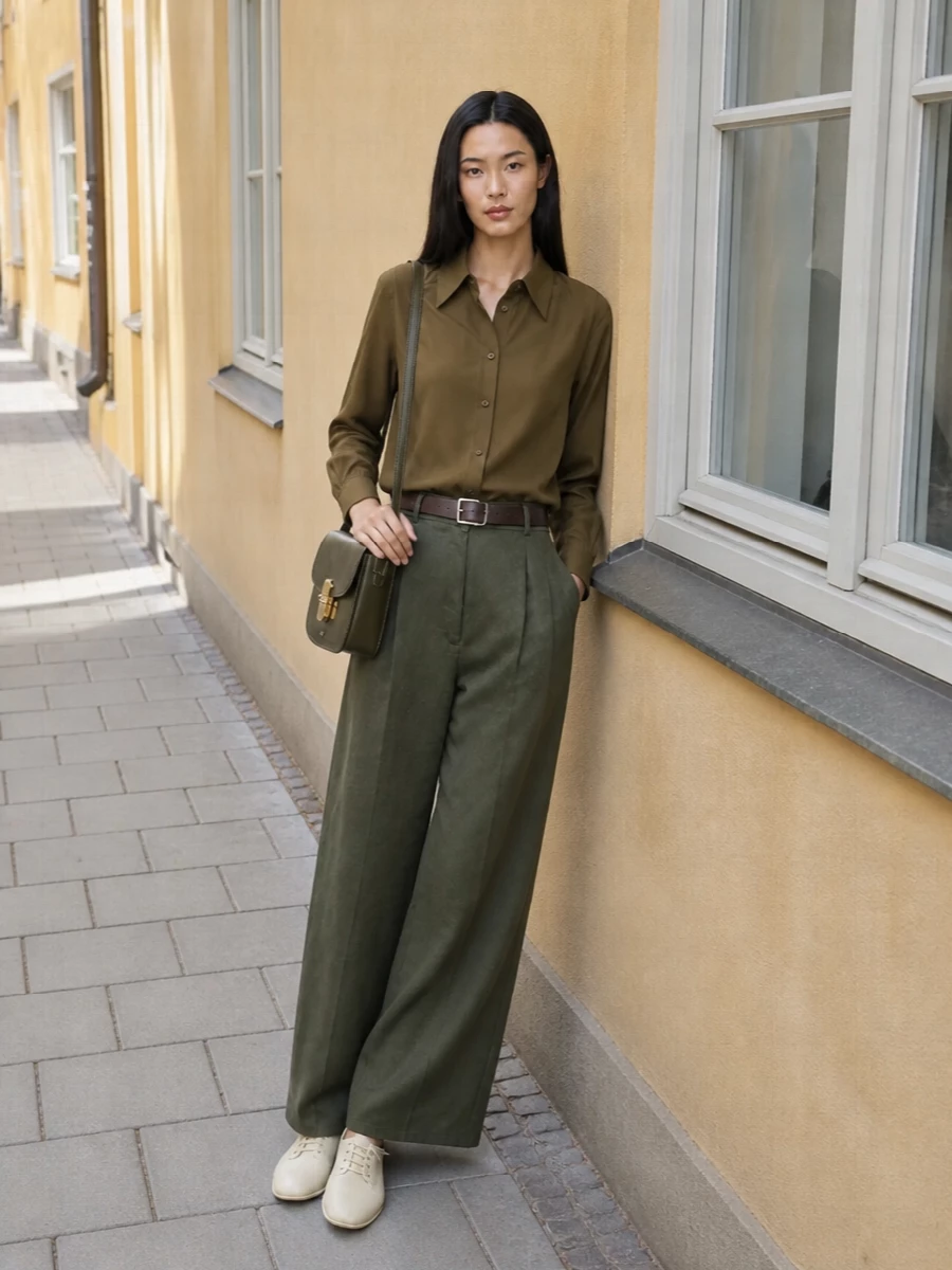Max mara wide leg trousers closed shirt outfit