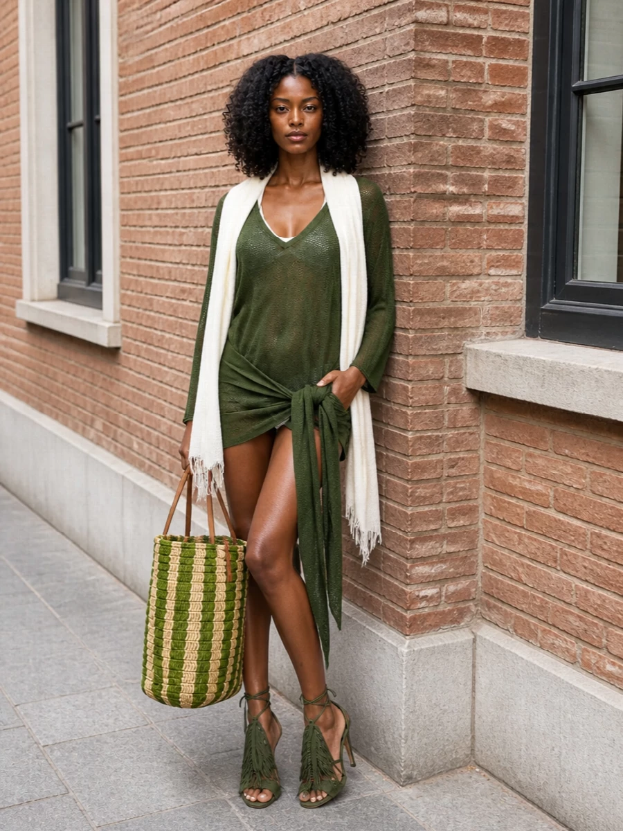 The attico olive dress aquazzura heels valentino bag