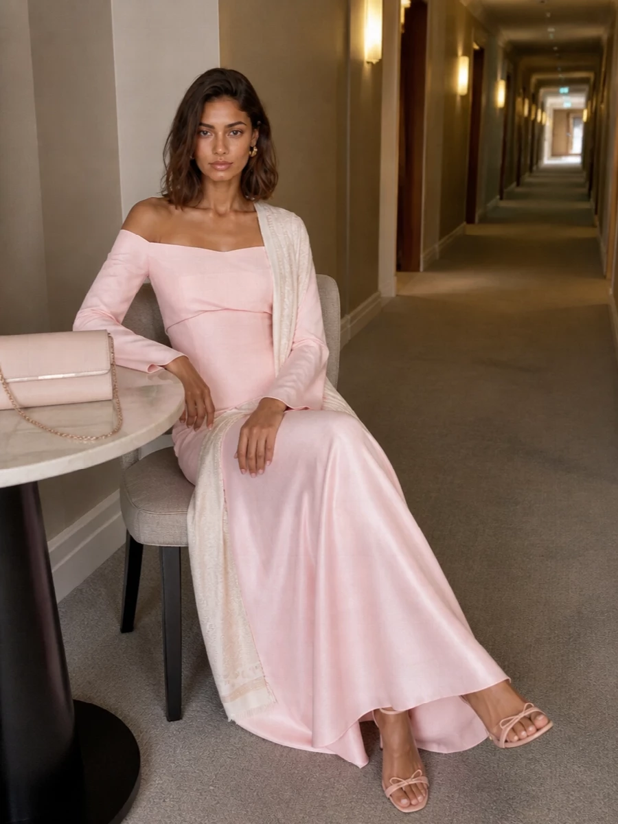 Ferragamo sandals blush evening gown outfit