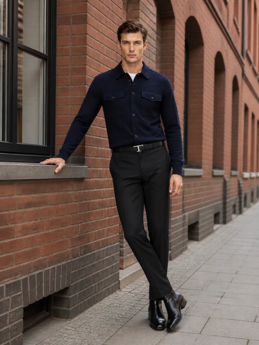 Tom ford navy cardigan black tailored trousers
