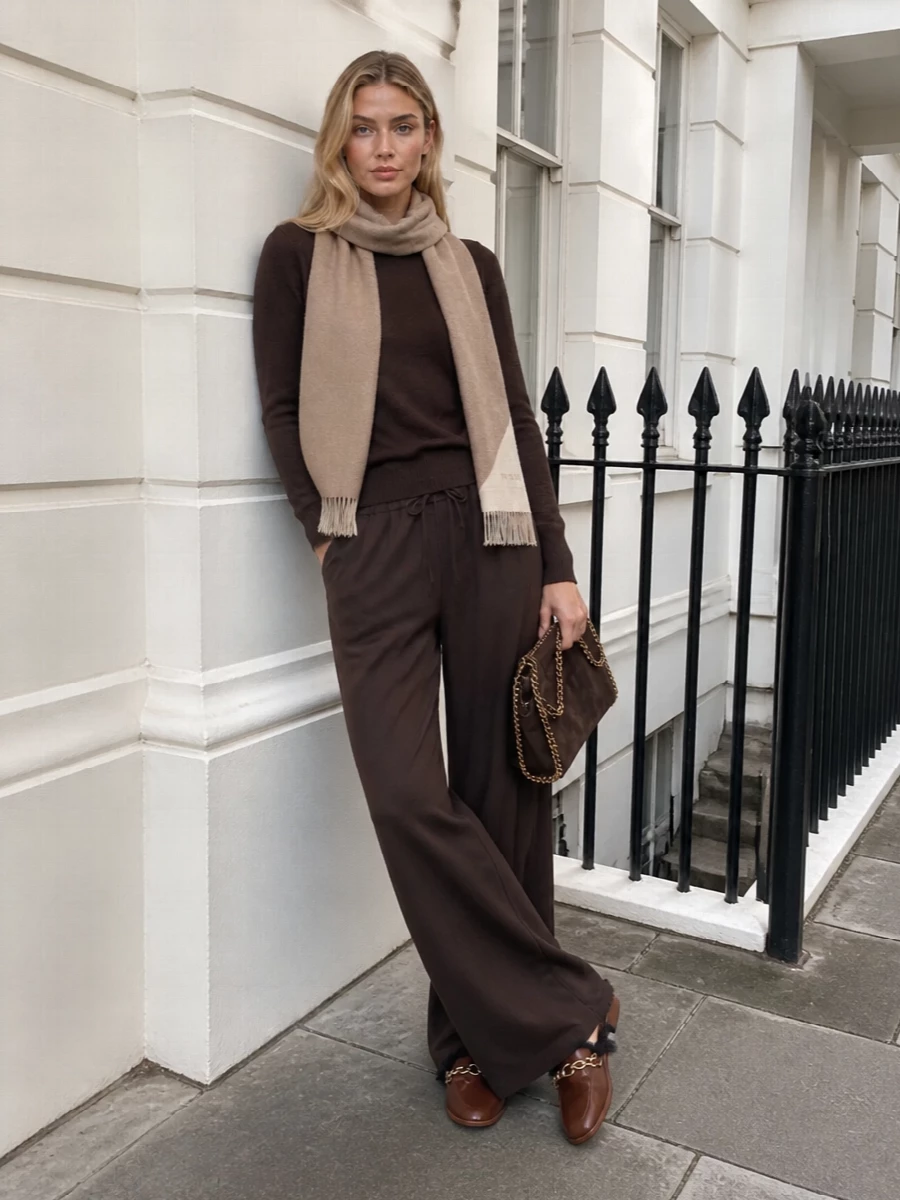 Stella mccartney chocolate wide leg trousers outfit
