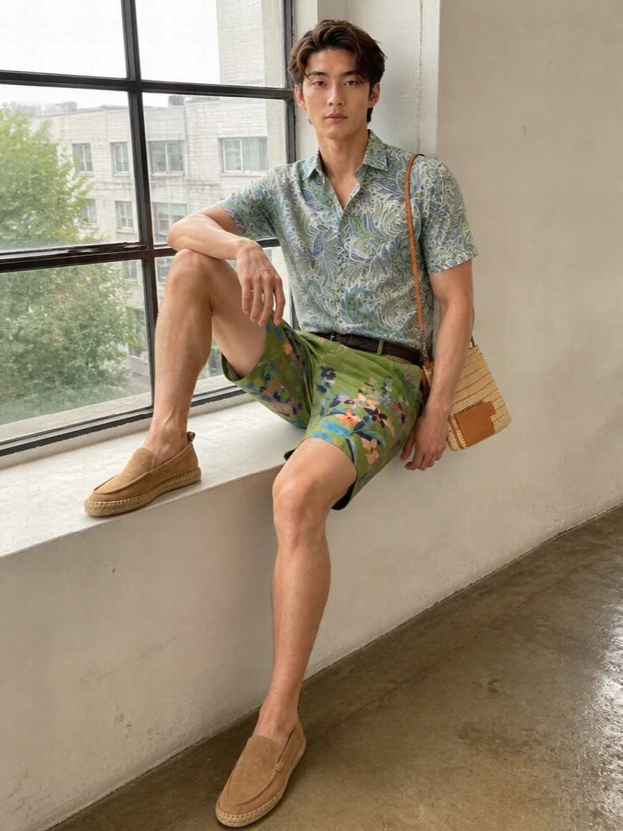 Etro paisley shirt floral shorts summer outfit